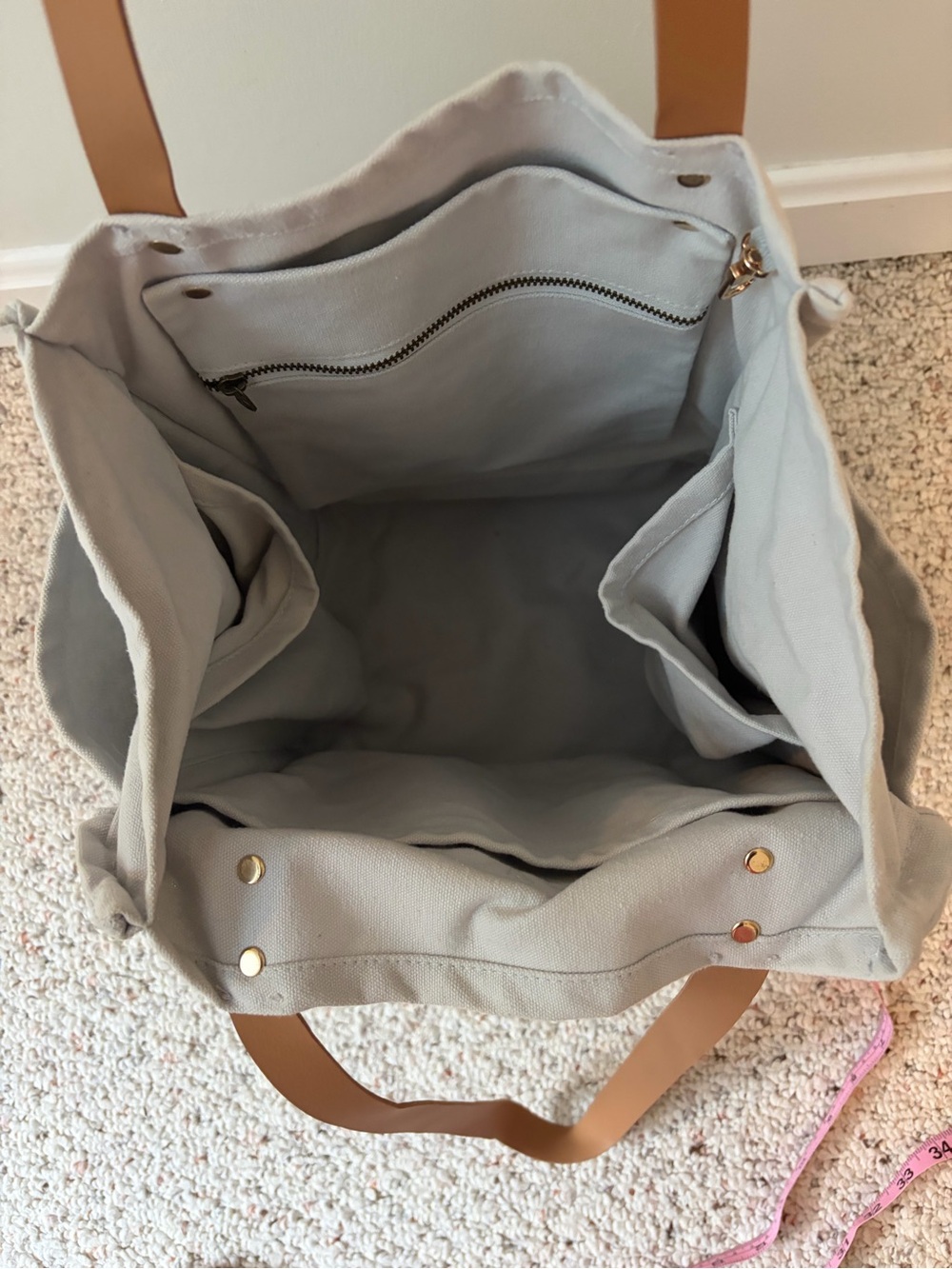 FEED Canvas Tote Bag with Brown Straps - Beige - Picture 4 of 6